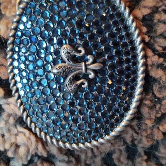 Royal Plush black leather belt with silver hardware and blue crystals throughout - Picture 2 of 5